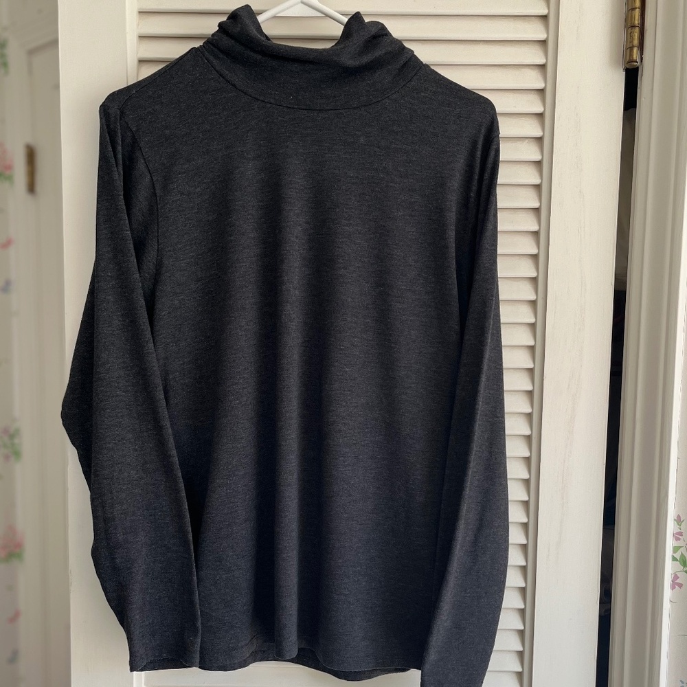 Coldwater Creek Charcoal Ruched Neck/Sides Turtleneck 1X